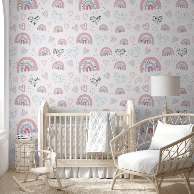 Hartjes en regenbogen Baby kwekerij Behang (Kinderen)