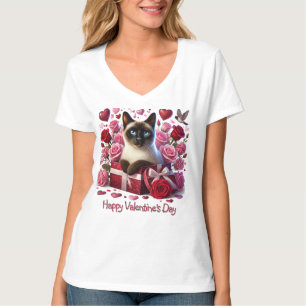 Hartjes en Rozen Valentijnsdag Siamese Kat T-shirt