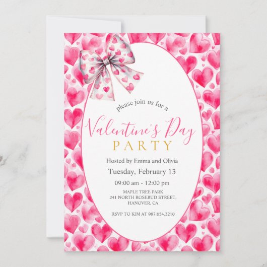 Hartjes en Strik Valentijnsdag Feest Uitnodiging (Voorkant)