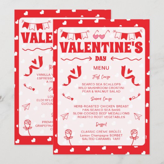 Hartjes Fijne Valentijnsdag Modern Liefdespatroon Menu (Voorkant / Achterkant)