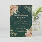 Hartjes Frame Bloemen Groen Huwelijksjubileum Kaart (Staand voorkant)