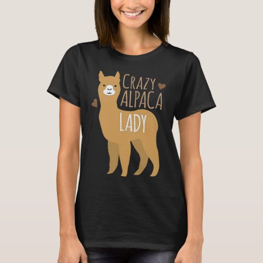 Hartjes Gek Alpaca Lady Grappig Leuk Dier Liefhebb T-shirt (Voorkant)