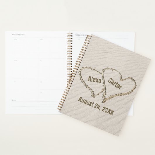 Hartjes in het zand met namen planner (Display)