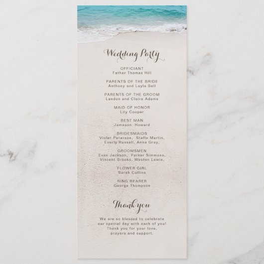 Hartjes in het zand strand bruiloftsprogramma programmakaart (Achterkant)