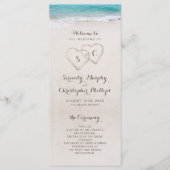 Hartjes in het zand strand bruiloftsprogramma programmakaart (Voorkant)