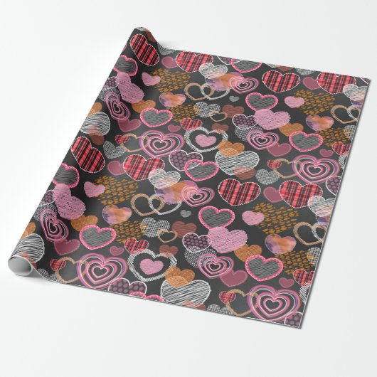 Hartjes in meerdere kleuren cadeaupapier (Uitgerold)