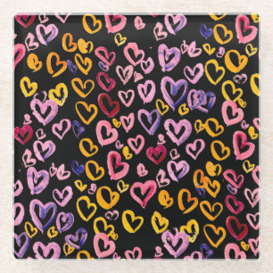 Hartjes in overvloed: Naadloos waterverfpatroon Glazen Onderzetter