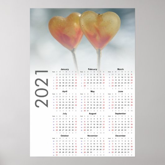 Hartjes kalender 2021 poster - zondag eerst (Voorkant)