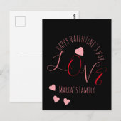 Hartjes Liefde Valentijnsdag Roze Rode Script Hart Briefkaart (Voorkant / Achterkant)