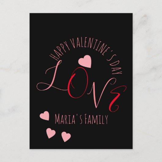 Hartjes Liefde Valentijnsdag Roze Rode Script Hart Briefkaart (Voorkant)