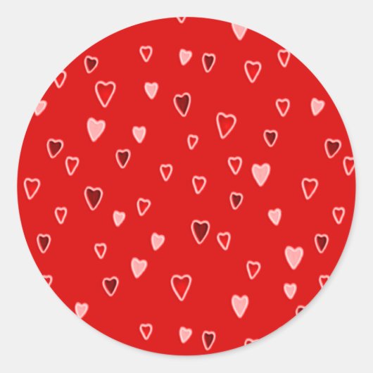 Hartjes op Rood Ronde Sticker (Voorkant)