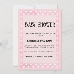 Hartjes op Roze Baby Shower Uitnodiging