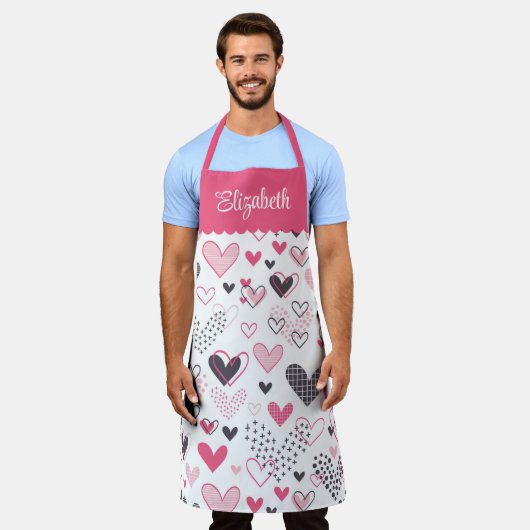 Hartjes overal gepersonaliseerd afdrukken schort (Gedragen)