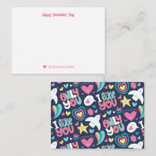 Hartjes Regenboog Doodle Patroon Cute Valentijnsda Notitiekaartje