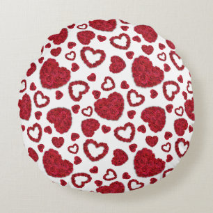 Hartjes Rode Rozen Patroon Minimalistische Valenti Rond Kussen