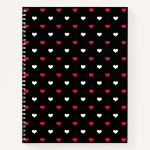 Hartjes rood en wit Zwarte Achtergrond Patroon Notitieboek