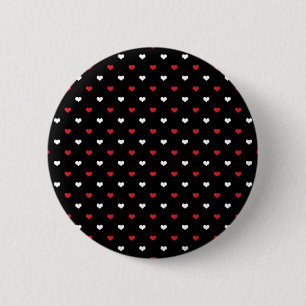 Hartjes rood en wit Zwarte Achtergrond Patroon Ronde Button 5,7 Cm