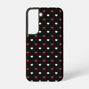 Hartjes rood en wit Zwarte Achtergrond Patroon Samsung Galaxy Hoesje