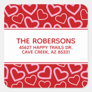 Hartjes Rood Roze Retouradreslabels Vierkante Sticker