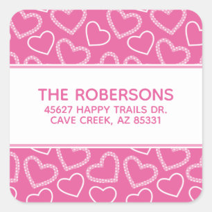 Hartjes Roze Retouradreslabels Vierkante Sticker