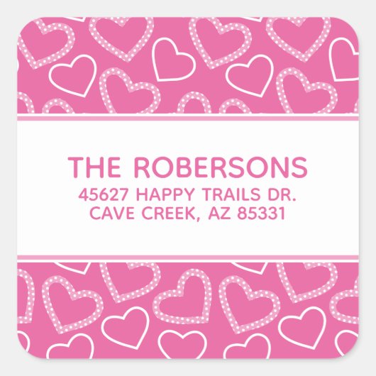 Hartjes Roze Retouradreslabels Vierkante Sticker (Voorkant)