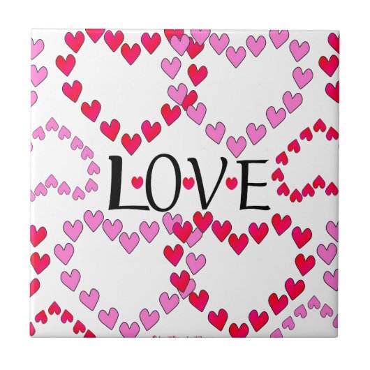 Hartjes Roze Rood LIEFDE Tegeltje (Voorkant)