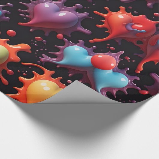 Hartjes spatten kunst cadeaupapier (Hoek)