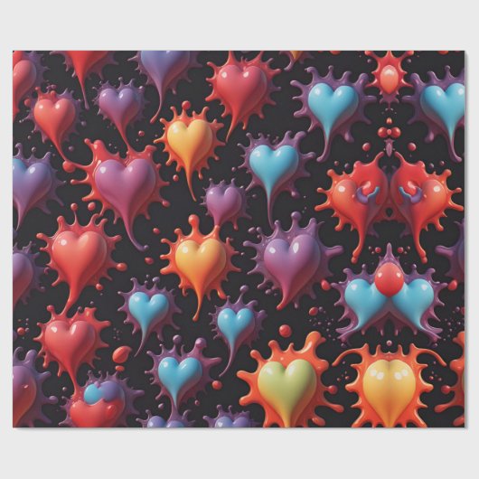 Hartjes spatten kunst cadeaupapier (Vlak)