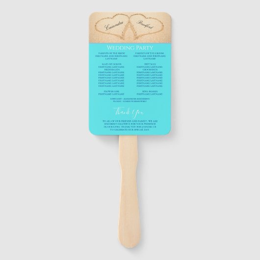 Hartjes Strand Bruiloftsceremonieprogramma Turkooi Handwaaier (Achterkant)