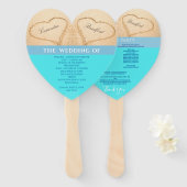 Hartjes Strand Bruiloftsceremonieprogramma Turkooi Handwaaier (Voorkant en achterkant)