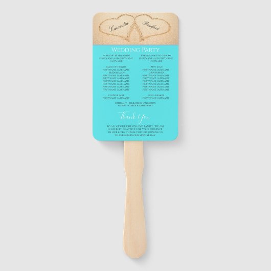 Hartjes Strand Trouwceremonieprogramma Blauw Handwaaier (Achterkant)