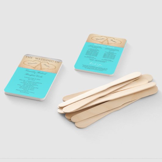 Hartjes Strand Trouwceremonieprogramma Blauw Handwaaier (Niet-gemonteerd)