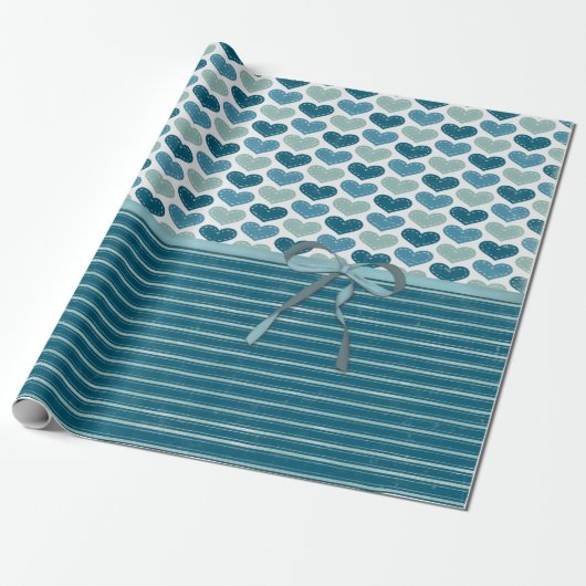 Hartjes Strepen en Strik Cute  Cadeaupapier (Uitgerold)