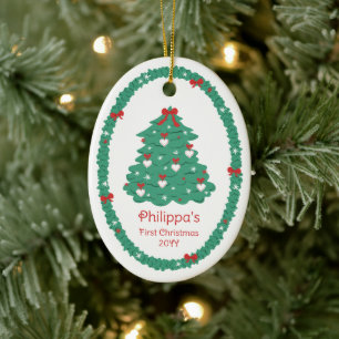 Hartjes & Strikken Kerstboom Baby Meisje Eerste Ke Keramisch Ornament