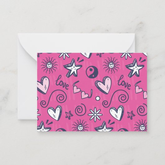 Hartjes Tekenpatroon Roze Valentijnsdag Notitiekaartje (Achterkant)