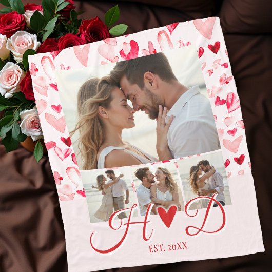 Hartjes Valentijns Monogram Foto Collage Fleece Deken