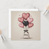 Hartjes  Valentijnsballonnen Kaart (Voorkant / Achterkant in situ)