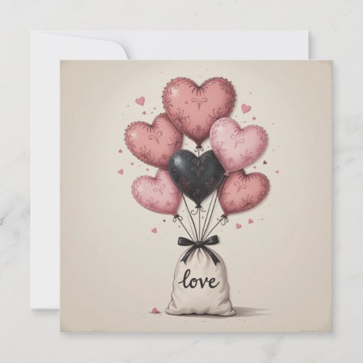 Hartjes  Valentijnsballonnen Kaart (Voorkant)