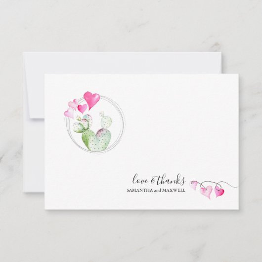 Hartjes Valentijnsdag Bedankkaart Cactus Notitiekaartje (Voorkant)