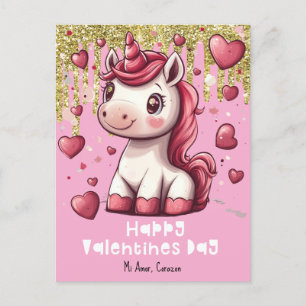 Hartjes Valentijnsdag Eenhoorn Aangepaste Naam Pos Briefkaart