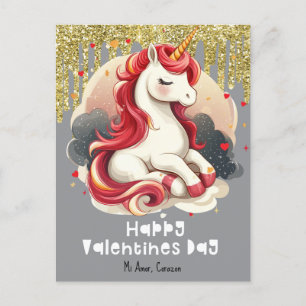 Hartjes Valentijnsdag Eenhoorn Glitter Ansichtkaar Briefkaart
