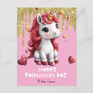 Hartjes Valentijnsdag Eenhoorn Glitteransichtkaart Briefkaart