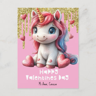 Hartjes Valentijnsdag Eenhoorn Roze Briefkaart