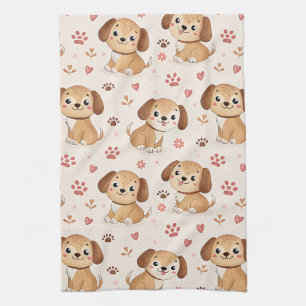 Hartjes Waterverfpatroon met Malle Honden (1) Theedoek