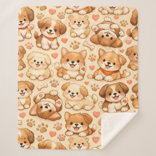 Hartjes Waterverfpatroon met Malle Honden (2) Sherpa Deken