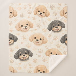 Hartjes Waterverfpatroon met Malle Puppies (3) Sherpa Deken