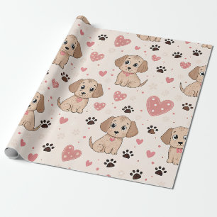 Hartjes Waterverfpatroon met Malle Puppies (4) Cadeaupapier