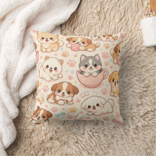 Hartjes Waterverfpatroon met Malle Puppies (5) Kussen