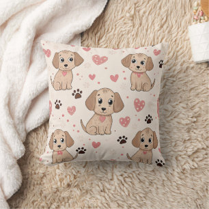 Hartjes Waterverfpatroon met Malle Puppy (4) Kussen