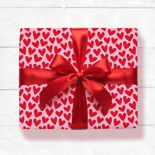 Hartjespatroon Roze Rood Valentijn Cadeaupapier